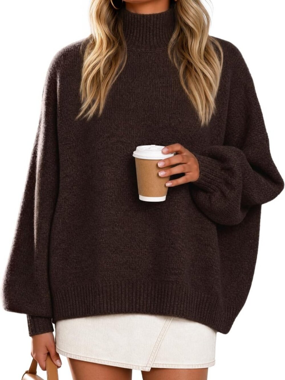 Cozy Oversized Turtleneck Sweater for Women | Fall Winter Long Sleeve Knit Top
